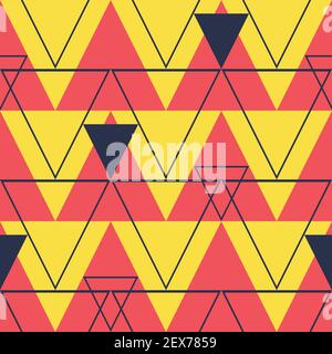 Seamless vector pattern with triangles on bright pink  background. Abstract modern geometrical wallpaper design. Simple decorative funky fashion. Stock Vector