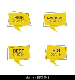 Yellow trendy paper label set Stock Vector