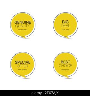 Yellow trendy paper label set Stock Vector