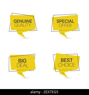 Yellow trendy paper label set Stock Vector