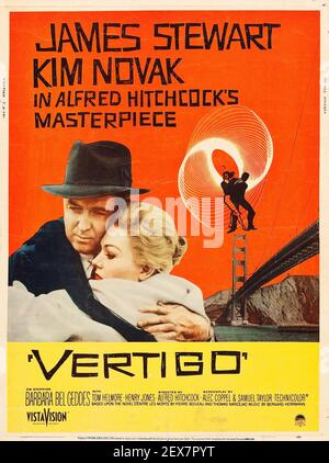 Vertigo. Feat. James Stewart and Kim Novak. Alfred Hitchcock movie poster. 1958. Stock Photo