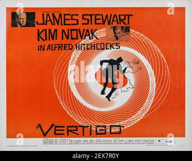 Vertigo. Feat. James Stewart and Kim Novak. Alfred Hitchcock movie poster. 1958. Stock Photo