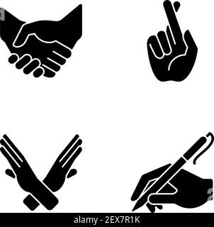 Hand gestures black glyph icons set on white space Stock Vector