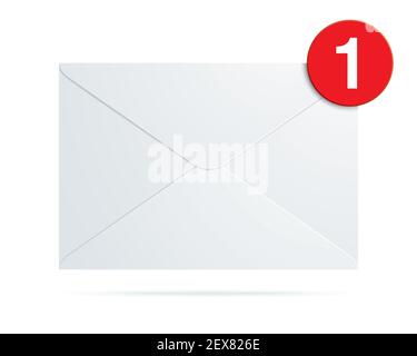 New message vector illustration. White envelope with red notification bubble icon isolated on background. Stock Vector