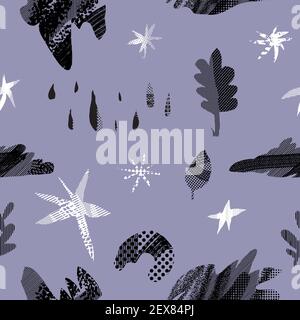 Vector abstract seamless pattern with natural and geometric motives. Stock Vector