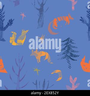 Vector abstract seamless pattern with natural and geometric motives. Stock Vector