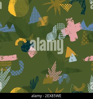 Vector abstract seamless pattern with natural and geometric motives. Stock Vector