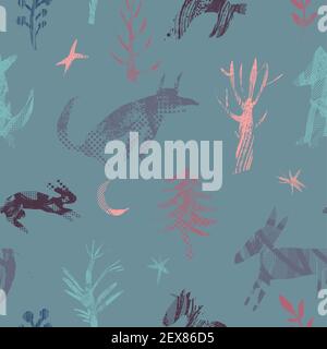 Vector abstract seamless pattern with natural and geometric motives. Stock Vector