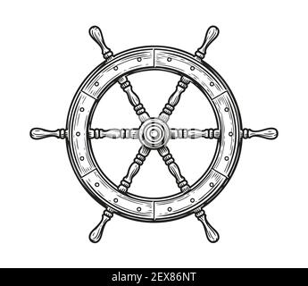 Ship wheel isolated on white background. Rudder symbol, nautical concept vector illustration Stock Vector