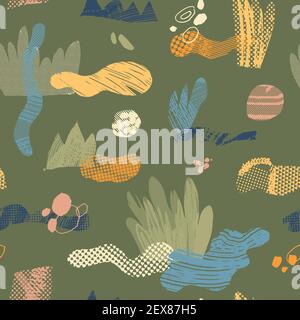 Vector abstract seamless pattern with natural and geometric motives. Stock Vector