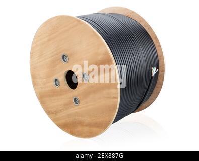 Network black  UTP  cable spool - big roll. Stock Photo