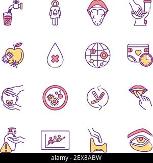 Water-related diseases RGB color icons set Stock Vector