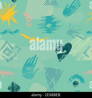 Vector abstract seamless pattern with natural and geometric motives. Stock Vector