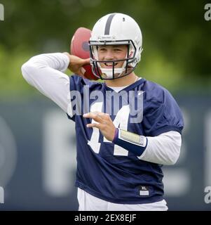 Penn State quarterback Christian Hackenberg throws during an NCAA college  football practice at Fernandina Beach High School, Thursday, Dec. 31, 2015  in Fernandina Beach, Fla. (Joe Hermitt/PennLive.com via AP) MANDATORY  CREDIT; MAGS