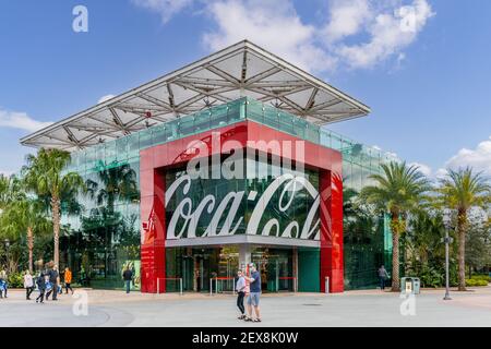 Coca-Cola Store is a modern looking, all glass store offering exclusive merchandise and a rooftop bar with great views of the area. Stock Photo