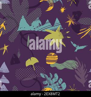 Vector abstract seamless pattern with natural and geometric motives. Stock Vector