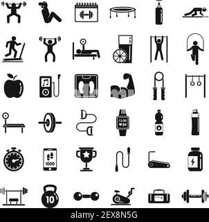 Fitness time icons. Bike Workout, Strong Muscle Arm, Gym fit dumbbell ...