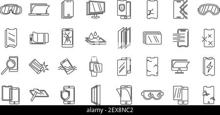 Modern protective glass icons set, outline style Stock Vector