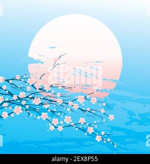 illustration of a cherry twigs in bloom Stock Photo