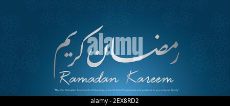 Ramadan Kareem greeting banner design. Generous Ramadan (Ramadan Kareem) in Farsi Style with greetings text and geometrical pattern background. Stock Vector