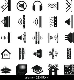 Soundproofing icons set, simple style Stock Vector