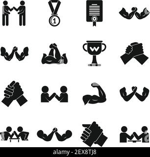 Arm wrestling icons set, simple style Stock Vector