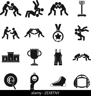 Greco-Roman wrestling icons set, simple style Stock Vector