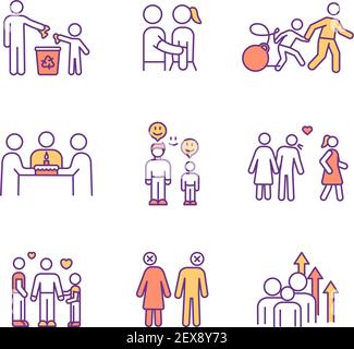 Family relationship RGB color icons set Stock Vector