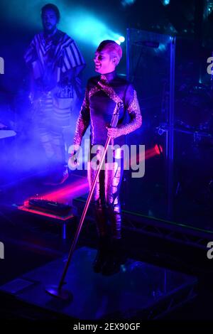 Tokio Hotel promoting their new album Kings of Suburbia at Kino Babylon.  Featuring: Bill Kaulitz,Tom Kaulitz,Georg Listing,Gustav Schäfer Where:  Berlin, Germany When: 02 Oct 2014 Stock Photo - Alamy