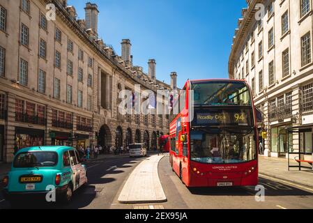 June 29, 2018: street scene near piccadilly circus, a road junction and public space in the City of Westminster, london, england, uk. It was built in Stock Photo