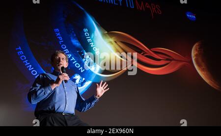 Director of the Planetary Science Division at NASA Headquarters Jim Green talks about NASAâ€™s journey to Mars and the film â€The Martian,â€ Tuesday, Aug. 18, 2015, at the United Artist Theater in La CaÃ±ada Flintridge, California. NASA scientists and engineers served as technical consultants on the film. The movie portrays a realistic view of the climate and topography of Mars, based on NASA data, and some of the challenges NASA faces as we prepare for human exploration of the Red Planet in the 2030s. (Photo by Bill Ingalls/NASA) *** Please Use Credit from Credit Field ***