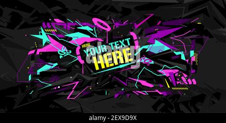 Abstract Dark Black And Neon Geometric Graffiti Style Background Vector Illustration Art Stock Vector