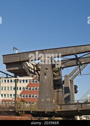 Railroad Bascule Bridge in Emden, Germany Stock Photo