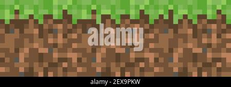 Pixel minecraft style land block background Vector Image