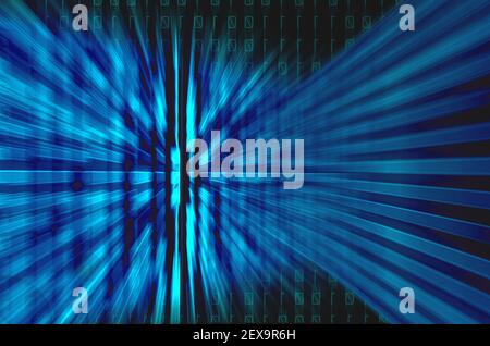 abstract representation of blue binary numbers and digital screen background Stock Photo