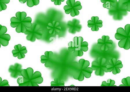 Green St. Patrick day seamless background with clover four-leaf blured leaves. Vector simple design. Stock Vector