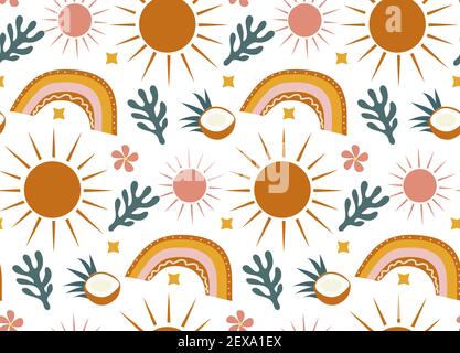 Hello summer boho abstract creative contemporary aesthetic pattern. Vector illustration Stock Vector