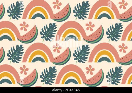 Hello summer boho abstract creative contemporary aesthetic pattern. Vector illustration Stock Vector