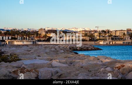 view of French Alps above Mediterranean sea Stock Photo