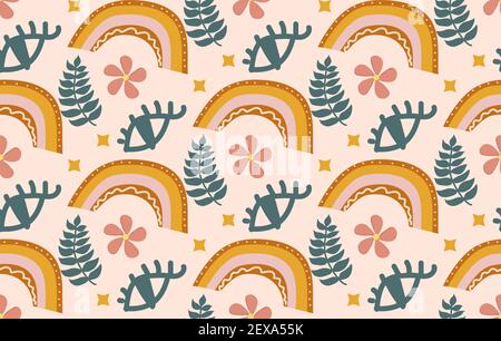 Hello summer boho abstract creative contemporary aesthetic pattern. Vector illustration Stock Vector