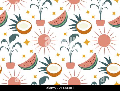 Hello summer boho abstract creative contemporary aesthetic pattern. Vector illustration Stock Vector
