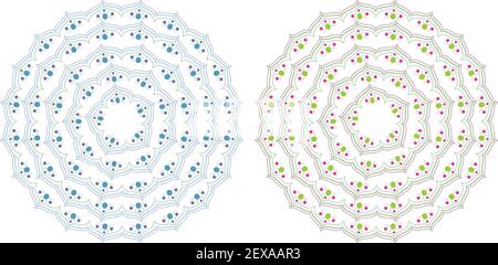 Pink, green vector mandala, round ornament pattern, geometric circle element, spiritual and ritual symbol of islam, arabic, indian religions. oriental Stock Vector