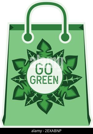go green shopping bag isolated on white background Stock Vector