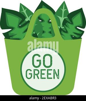 go green shopping bag isolated on white background Stock Vector
