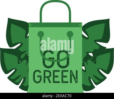 go green shopping bag isolated on white background Stock Vector