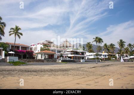 Empty beachfront of Playa Santiago, Manzanillo, Colima, Mexico Stock Photo
