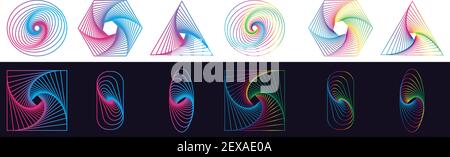 Geometric swirl twirl whirl multicolor elements set of 12 shapes, can be used as elements of artwork and templates Stock Vector