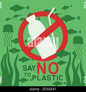 say no to plastic concept for better future. vector illustration Stock Vector