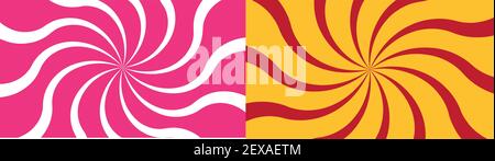 Retro swirl starburst sunburst background vector pattern in pink, yellow, red in a spiral Stock Vector