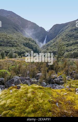 The Devils Punchbowl Falls at the South Island in New Zealand Stock Photo